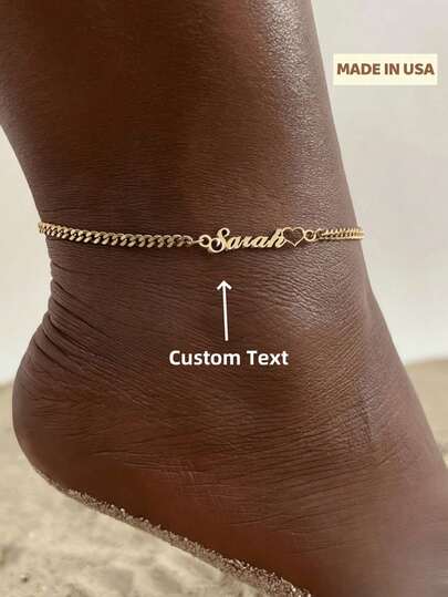 1pc Gold Rose Gold Ladies Custom Stainless Steel Nameplate Anklet, Custom Name Pendant Anklet, Her Gift Thanksgiving Christmas,Gold,Stylish,Colorful,Vintage,Unisex,Hipster,Simple,Casual,Custom,Personalized,Unique,Ideal Gifts For Him,Ideal Gifts For Her,Her,Boyfriend,Girlfriend,Dad,Mom,Family,Friends,For Anniversaries,For Birthdays,For Graduation,For Prom,For Party,Gold Jewelry