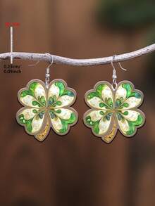 1 par de pendientes de acrílico con colgante plano en forma de trébol de cuatro hojas, joyería de estilo minimalista elegante para mujeres, adecuado para uso diario y festivo - Verde - Ver 2