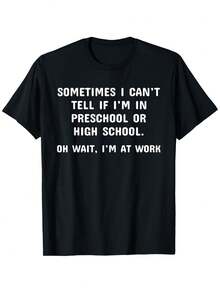 Funny Work T-Shirt With Oh Wait I'm Working Quote Sarcastic Office Humor Saying Lightweight Washable Short Sleeve Tee For Men Women Casual Workwear With White Text Print Black Shirt Funny Coworker Gift - 黑色 - 查看 1