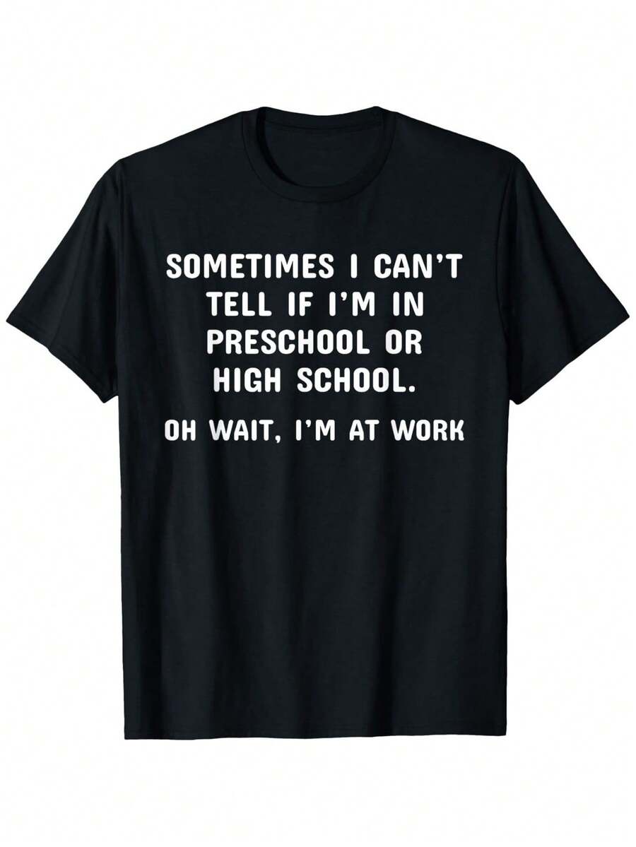 Funny Work T-Shirt With Oh Wait I'm Working Quote Sarcastic Office Humor Saying Lightweight Washable Short Sleeve Tee For Men Women Casual Workwear With White Text Print Black Shirt Funny Coworker Gift - 黑色 - 查看 1