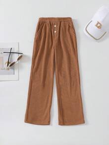 Girls' Soft & Comfortable Corduroy Straight Leg Pants, Elegant & Sweet Fashion Casual Outdoor Trousers, Spring/Autumn - Coffee Brown - View 6