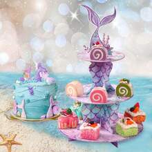 Mermaid Cupcake Stand, Birthday Party Decorations Supplies Favor Under The Sea Theme Cupcake Tower Holder For Girls Kids - Mermaid - View 5