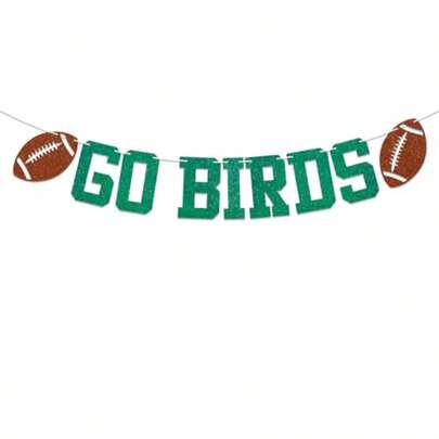 Go Birds Banner – Green Glitter "Fly Eagles Fly" Game Day Decor For Eagles Football Party & Tailgate