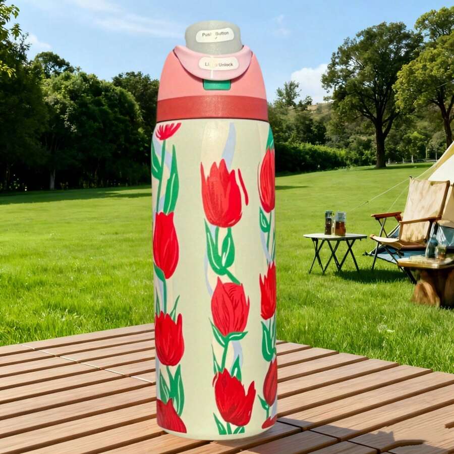32oz Printed Insulated Water Bottles Features A Variety Of Eye-Catching Designs, Including Colorful Floral And Cartoon Patterns. The Portable Handle Fits Into Car Cup Holders, And The Large 32-Ounce Capacity Is Enough To Meet Your Hydration Needs Throughout The Day. It's A Stylish And Practical Drinking Companion For Commuting, The Office, Outdoor Camping, And Road Trips. - 紅色 - 查看 1