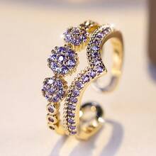 1pc ANGOL Purple Synthetic Zirconia V-Shaped Open Ring, Fashionable Versatile Ring Suitable For Party, Wedding, Daily Wear - Purple - View 4