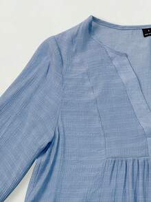 女士纯色梭织衬衫，适合夏季春季居家、度假及日常穿着。 - 霧霾藍 - 查看 4