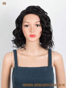 QVR QUEEN VIRGIN REMY QVR 100% Human Hair Curly Wavy Lace Front Bobo Wig, Side Part, Pre-Plucked, 150% Density, Transparent Lace Front Bobo Wig, Deep Lace Parting, Gift For Family And Friends, Gift For Mom - S1 - View 4
