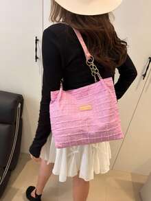 格子链条装饰便携单肩包，女士大容量轻便超轻手提包，新款时尚多功能工作包，可装笔记本电脑、书籍、日常必需品，适合青少年、大学生、白领、职业女性，完美适用于返校、办公、度假、旅行、日常通勤、购物、小礼物交换