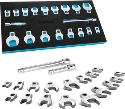 DURATECH 3_8" Drive Crowfoot Wrench Set With 2 Extension Bars, SAE &Amp; Metric, 19-Piece, 10-22mm &Amp; 3_8"-7_8", CR-V Steel, With EVA Foam Tool Organizer