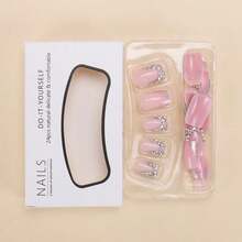 French Rhinestone Rimmed Manicure Nail Patch Cool Flash Diamond Wearing Nail Piece Wholesale Nail Piece Long Manicure - 光療套裝 - 查看 3