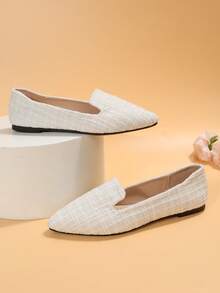 Women's Solid Color Bow Decor Pointed Toe Slip-On Flat Shoes, Casual Fashion Elegant Loafers, Comfortable Soft Bottom Daily Commute Office Shoes, Black, Spring/Autumn - White Mig - View 7