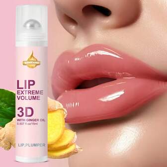 Esencia voluminizadora de labios 3D con cúrcuma y rodillo de masaje, labial líquido iluminador voluminizador instantáneo, apto para todo tipo de labios, suave y liso, acabado brillante y duradero