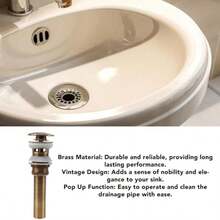 AUNMAS Desage de Fregadero,  Up Latn Retro con Desbordamiento Filtro Antiolorros Antiobstruccin Tapn Drenaje Lavabo para Bao Cocina Hogar (con Desbordamiento) - con desbordamiento - Ver 6
