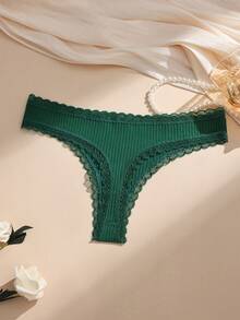 3pcs/Pack Cotton Lace Patchwork Bow Thong Panties, Seamless & Stretchy Women's Underwear - Multicolor - View 6