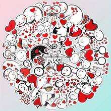 A Set Of 50 Fun Heart - Themed Stickers, Featuring Matte Finish And Simple Stick - Figure Designs With Heart Elements. These Adorable Heart - Shaped Stickers Radiate A Cheerful Atmosphere, Highlighted By Whimsical Heart Patterns And Colorful Clover Motifs. They Are Perfect For Decorating Laptops, Mobile Phones, Guitars, Water Bottles, Cars, Tablets, Suitcases And Musical Instruments - An Ideal Choice As Party Favors. - Multicolor - View 8
