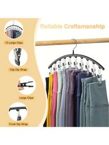 1Pc,Stainless Steel Pants Hanger, Space Saving Wardrobe Storage With 10 Clips Dress Pants Shoes Jeans Boots Skirt,Spring,Minimalist,Summer Tops - Multicolor - View 7