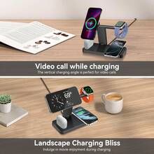 4-In-1 Fast Magnetic Wireless Charging Stand, Foldable Travel Charging Base, Compatible With IPhone 17 Air 16 15 14 13 12 Series Plus/Pro/Pro Max/Mini, Multi-Device Magnetic Charging, Compatible With Apple Watch Ultra/SE, 11 10 9 8 7 6 5 4 3 2, Compatible With AirPods Pro2 Pro 4 3 2, Compatible With IWatch - Black - View 5