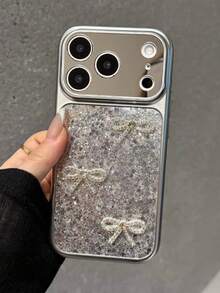 Luxury Bling Glitter Rhinestone Bow Sequins Electroplated Case Compatible With IPhone 17 Pro Max 17 Pro 16 Pro Max 15 14 Pro Lens Protective Shockproof Cover - Glitter Silver - View 4