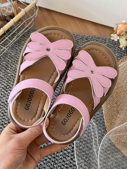 1 Pair Of Girls' Sandals, Three-Dimensional Flower-Decorated Flat Sandals, New Product Launch. Korean-Style Comfortable, Anti-Slip, Wear-Resistant Flat Open-Toe Sweet Style Sandals, Suitable For Summer Daily Activities And Performances