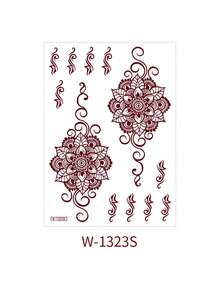 1pc Vermilion Lace Temporary Tattoo Stickers, Henna Tattoos Waterproof Long Lasting, Mandala Peacock Floral Patterns Body Art Stickers, For Women&Festvial Party, Rave Accessories, Tatooes For Women, Fake Tattoo - Red - View 9