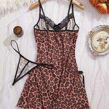 两件套豹纹蕾丝拼接性感内衣套装，舒适吊带睡裙和露背连衣裙，女士款 - 彩色 - 查看 2