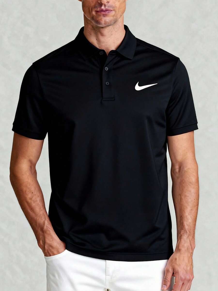 Nike Men's Stand Collar Short Sleeve Casual Business T-Shirt, Running Half Sleeve Polo Shirt DH0858-010 - Black - View 1