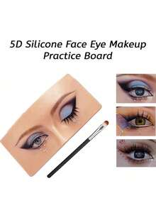 ATOMUS 1pc 5D Silicone Facial & Eye Makeup Practice Board, Lifelike Skin Makeup Face Lash Training Model, With 1pc Makeup Brush