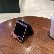 Estuche plegable de lujo rosa con lazo 3D y cristales compatible con Samsung Galaxy Z Flip3 5G/Galaxy Z Flip 4 5G/Galaxy Z Flip 5 5G/Galaxy Z Flip 6 5G/Galaxy Z Flip 7 5G, elegante y de moda - Rosa - Ver 5