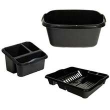Set Of 3 Plastic Large Kitchen Sink | Rectangular Sink Tidy, Washing Up Bowl, Large Dish Drainer In Midnight/Graphite Colors - 午夜黑 - 查看 10