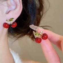 1 Pair Cute Cherry Earrings, Sweet Red Stud Earrings, Student Jewelry, Women's Casual Daily Wear - Style 1 - View 5