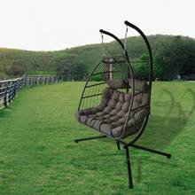 Double Seats Foldable Rattan Swing Chair Hammock With Stand Hanging Garden Patio Weather-Resistant Patio Outdoor - Grey - View 2