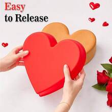 HnadhHoen 10 Inch Heart Shaped Cake Pan, 1 Pack Non - Stick Large Heart Shaped Cake Mold Silicone Baking Mold Cheesecake, Brownie, Chocolate Cake - Đỏ - Xem 2