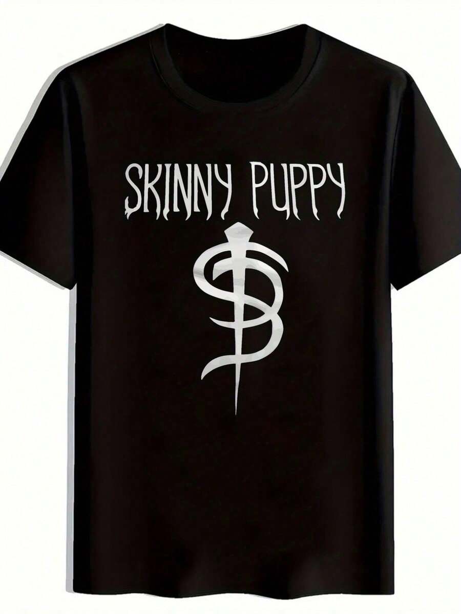 Skinny Dog Gang, Camiseta de Manga Corta para Hombre con Estampado Punk Rock, Estilo Casual para Todas las Estaciones, Camiseta Básica Esencial - Negro - Ver 1