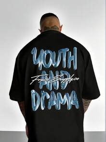 Zrgoth Camiseta de manga corta con estampado de letras y lemas en inglés casual y versátil para hombres - Negro - Ver 2