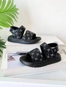Sandale sport unisex pentru băieți/fete, 2-8 ani, potrivite pentru activități în aer liber de vară, sandale sport negre plate, antiderapante și rezistente la uzură, sandale de plajă negre moi și confortabile pentru băieți/fete, pentru călătorii și vacanțe, ușor de purtat și de descalțat, sandale din piele moale și respirabilă pentru băieți/fete, sandale la modă stradală, casual, cu model ursuleț drăguț, pentru copii. - Negru - Vizualizare 3