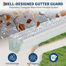 Protección de canalones de 5 pulgadas, 50ft/100ft/200ft, sistema de cubierta de canalón de aluminio de acabado de fábrica premium, resistente y libre de óxido, fácil instalación DIY para proteger los canalones del hogar de hojas y residuos - 200 pies - Ver 3