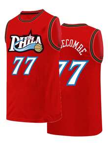 Men's Basketball Jersey 77 Red Embroidered Casual Sports Vest Round Neck Sleeveless Training Suit - Red - View 1