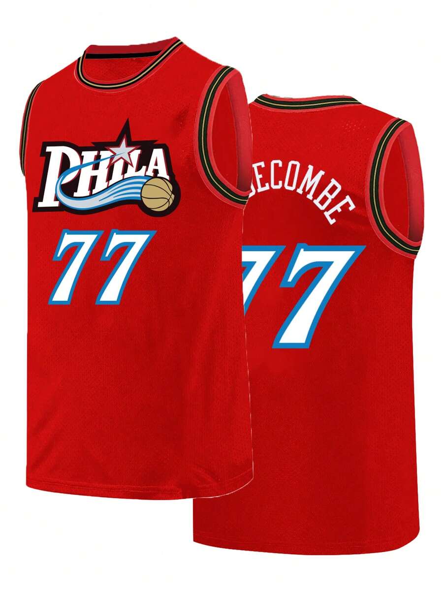 Men's Basketball Jersey 77 Red Embroidered Casual Sports Vest Round Neck Sleeveless Training Suit - Red - View 1