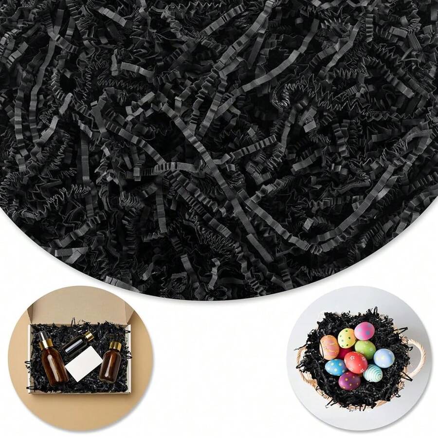 Shredded Paper For Gift Baskets, 1/2LB (8 Oz) Black Crinkle Paper Filler, Crinkle Cut Paper Shred For Birthdays, Weddings,Boxes Bags, Christmas, Basket Filler,Anniverss,Gift Wrapping,Black - 黑色的 - 查看 1