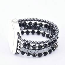 1 pieza Pulsera de cuentas multicolor, accesorio de joyería de estilo bohemio de moda, compatible con Apple Watch Series 1-10, bandas de 38/40/41/42/44/45/46/49mm, correa de repuesto elástica hecha a mano con cuentas para hombres y mujeres - Negro - Ver 2