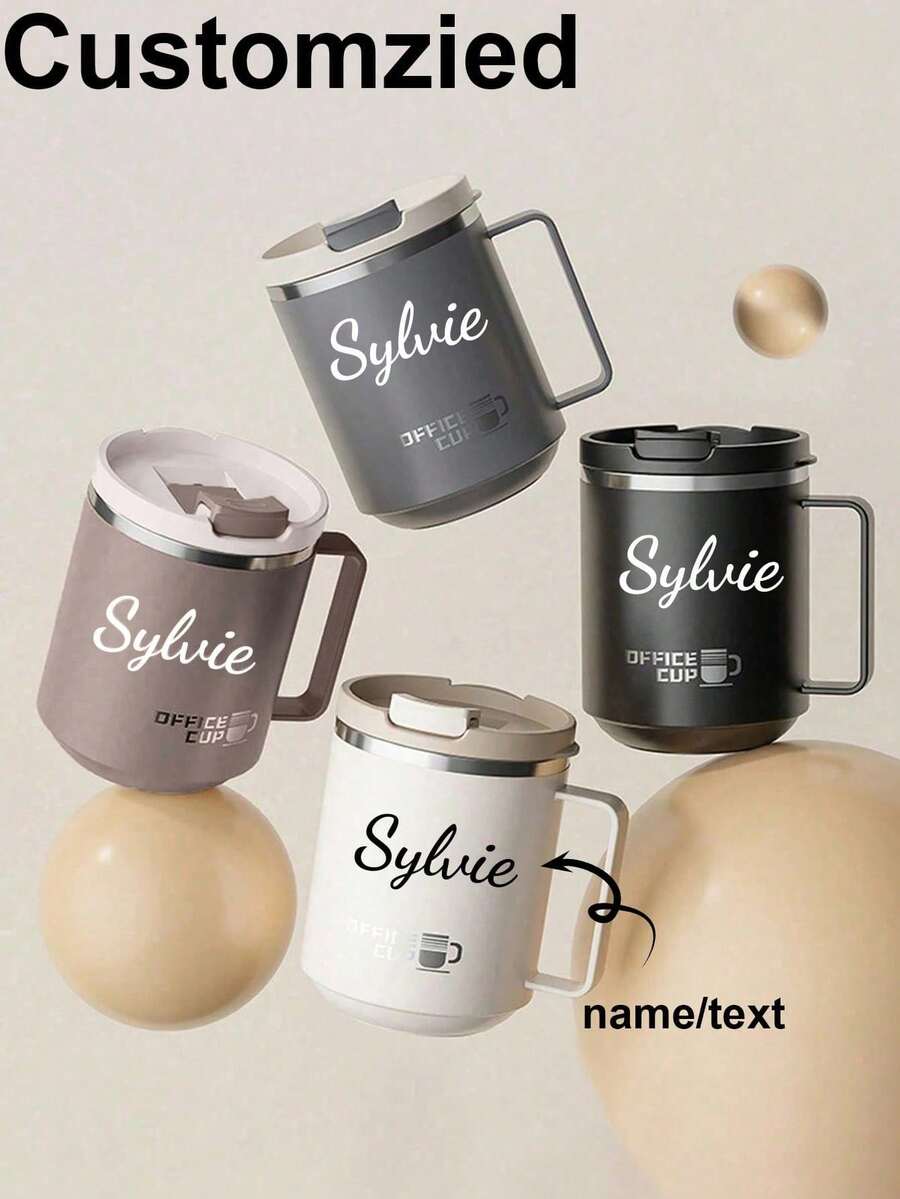 1pc 12oz Customized Stainless Steel Insulated Coffee Mug With Handle, Suitable For Back To School Season, Double Wall Vacuum Insulated Tumbler With Sliding Lid, Large Capacity Drink Cup For Home, School, Office, Outdoor Camping, Picnic, Students And Adults - Multicolor - View 1