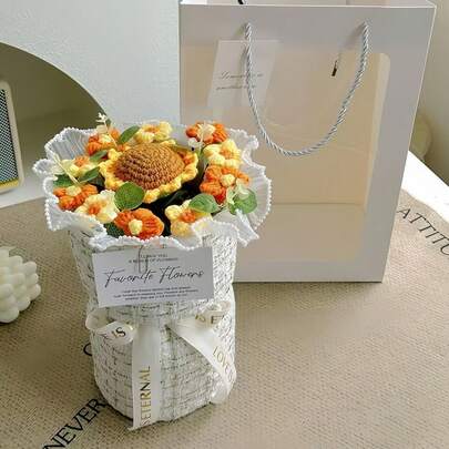 热门礼品：永生花束、人造花、羊毛向日葵、针织花束、手工编织玫瑰、圣诞节和情人节礼物