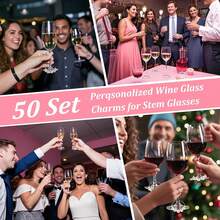 50 Sets Of High-Quality Personalized Wine Glass Charms Stem Glasses, Includes 50 Wine Charm Rings, Golden Beads, 810 Letter Beads, 1 Tweezer, Champagne Glass Markers Party Birthday Wedding VRYV - Vàng - Xem 7