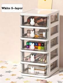 兔头桌面收纳盒 - 多层透明塑料材质，大容量，配有兔耳提手和小抽屉，可收纳书籍、笔等物品。这款桌面收纳盒采用小抽屉设计，是一款塑料材质的储物盒，也是一款可堆叠的白色化妆品收纳盒。此外，它还适用于桌面、浴室台面、梳妆台、学校、家庭和办公室等场所。 - 彩色 - 查看 8