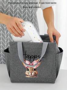 1pc 2026 New Cute Happy Rabbit Cartoon Insulated Lunch Bag - Reusable, Thick Polyester Bento Box Carrier, For School, Office, Camping & Picnic, Back To School, Spring Gift, Father's Day Gift, Mother's Day Gift, Back To School Season Gift, Birthday Gift - Multicolor - View 5