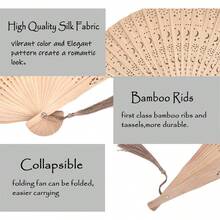 Sandalwood Fan Handheld Folding Fans With Tassel For Wedding, Shower, Birthday, Party Decorations. - 03-月亮 - 查看 2
