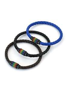 1 pieza Nuevo brazalete arcoíris de piel sintética minimalista, accesorio unisex para fiesta del orgullo LGBTQ - Pulsera de cuero PU - Ver 3