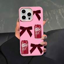 Estuche para teléfono con patrón de lazo de terciopelo Dr Pepper compatible con estuches para teléfonos   17  16 Pro Max  15 Pro Max  13 y  12 Duradero, vibrante y elegante Un gran regalo para familiares, amigos, seres queridos y novios/novias - Rosa - Ver 2