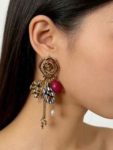 1 Pair Women's Fashion Earrings, Retro Vacation Style Enamel Colorful Creative Drop Earrings - Multicolor - View 4