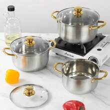 Gold-Color Pot, Double-Ear Slim Neck Pot, 304 Stainless Steel Pot, Easy To Clean, Large Capacity, Suitable For Various Stoves - Gold - View 5